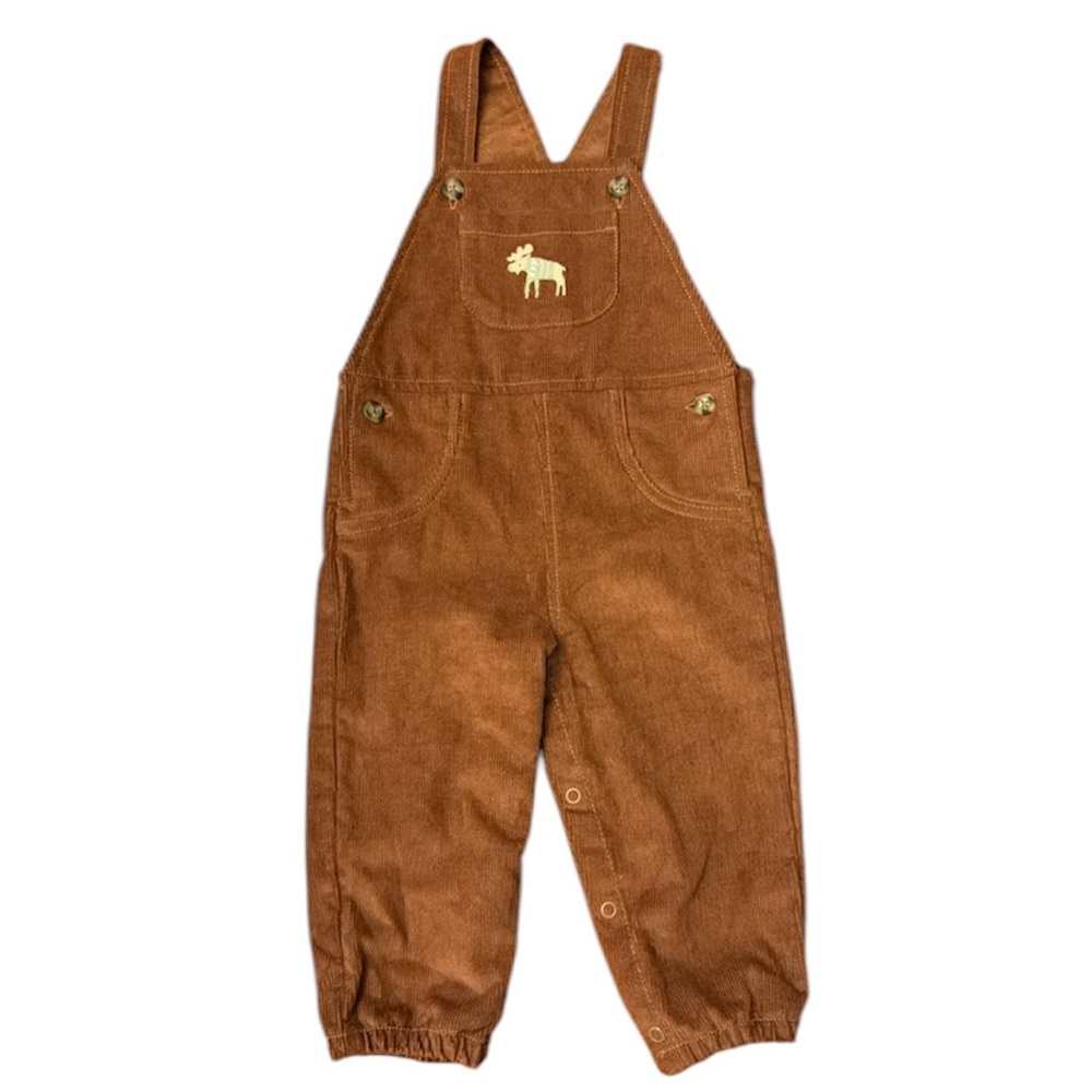 Carters Brown Corduroy Overalls Moose Embroidered Detail Baby Size 12 Months
